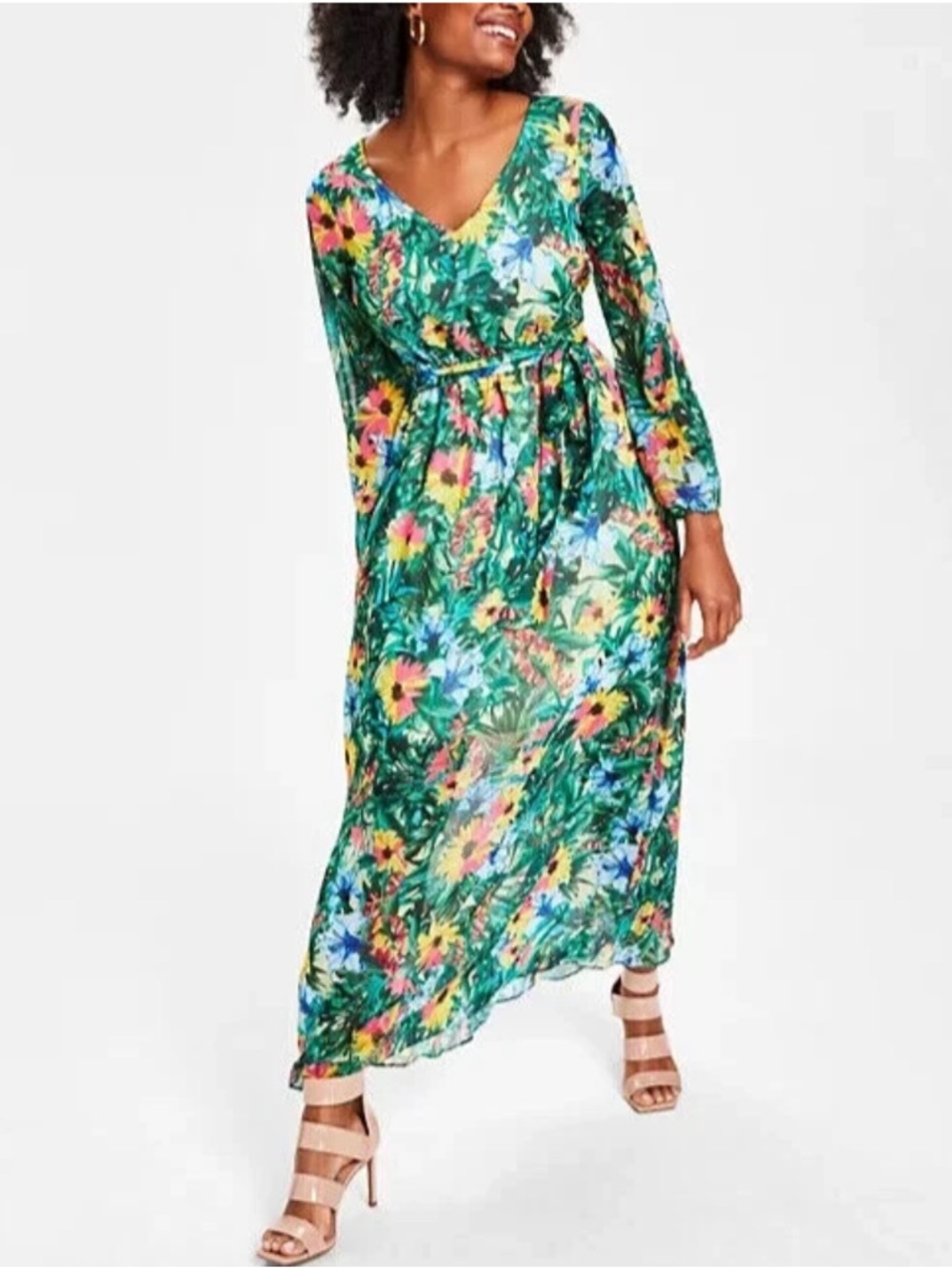 INC International Concepts Women's Floral-Print Maxi Dress Green Combo  Size 16